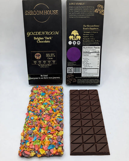 Shroom House Golden Room Belgian Dark Chocolate Bar - official product photo